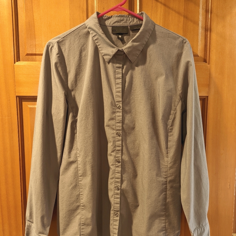 Grey stretch cotton button down work shirt